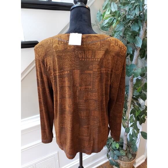 Coldwater Creek Jacket Womens 12 Brown Jacquard Stretch Long Sleeve Button Front - Picture 5 of 13